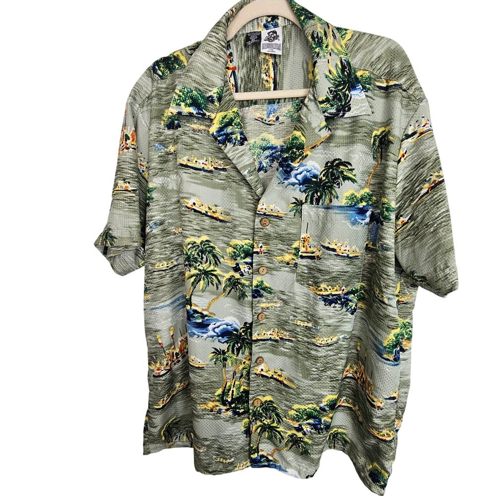 Vintage Kennington Mens Canoe Print Hawaiian Shirt Size XL Gorpcore Outdoor
